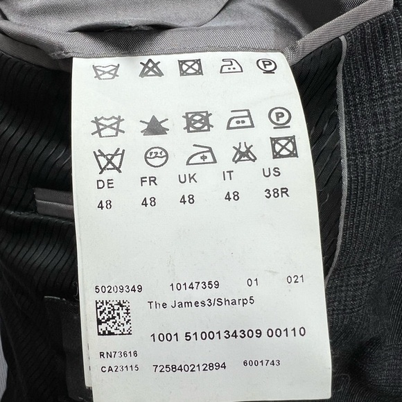 HUGO BOSS Charcoal Gray Plaid 2-Button Double Vented 38R James3 Blazer Jacket - Picture 8 of 9